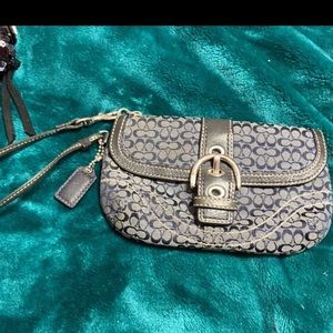 Coach Navy Mini Signature C Wristlet with Buckle